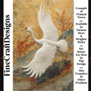 Embroidered Crane & Red Blossoms BW5 Decoupage Tissue Paper