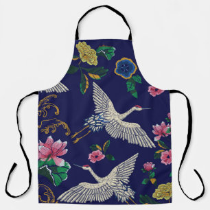 Embroidered cranes and flowers, vintage seamless p apron
