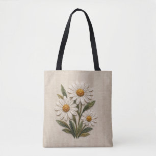 Embroidered Daisy Bloom Tote Bag