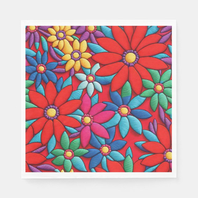 Embroidered Daisy Design Napkin (Front)