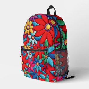 Embroidered Daisy Design Printed Backpack