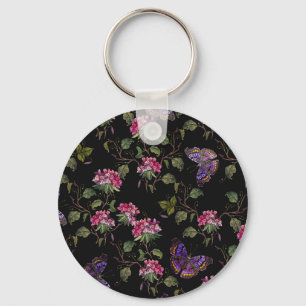 Embroidered Datura Flowers: Botanical Art Key Ring