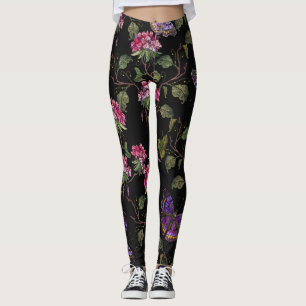 Embroidered Datura Flowers: Botanical Art Leggings