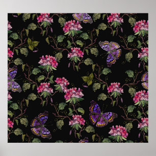 Embroidered Datura Flowers: Botanical Art Poster