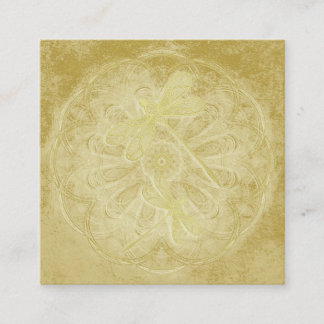 Embroidered dragonflies on gold mandala square business card
