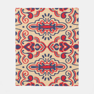 Embroidered Elegance: Ikat Fabric Pattern Fleece Blanket