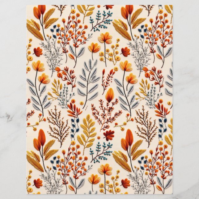 embroidered fall pattern scrapbook paper (Front)