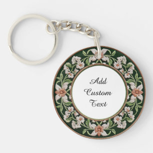Embroidered Floral Circular Frame Key Ring