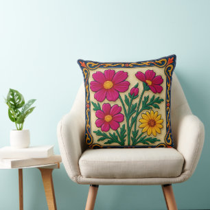 Embroidered Floral Luxury Folk Art Style  Cushion