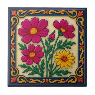 Embroidered Floral Luxury Folk Art Style  Tile