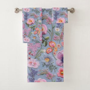 Embroidered Floral Seamless Pattern Bath Towel Set