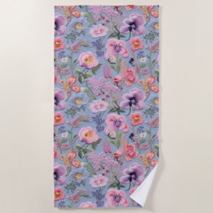 Embroidered Floral Seamless Pattern Beach Towel