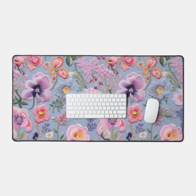 Embroidered Floral Seamless Pattern Desk Mat (Keyboard & Mouse)
