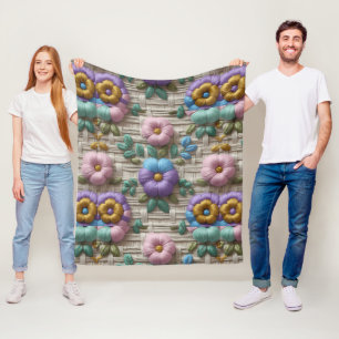 Embroidered Floral Style   Plush & Cosy Fleece Blanket