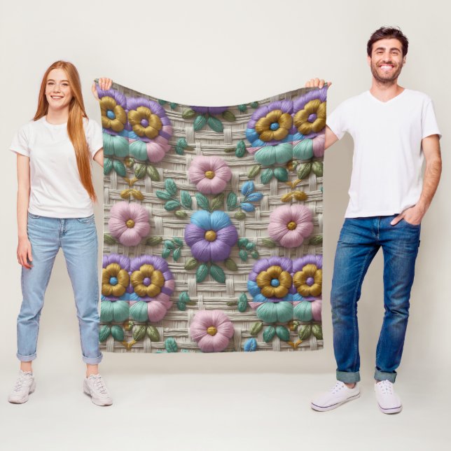 Embroidered Floral Style | Plush & Cosy Fleece Blanket (In Situ)