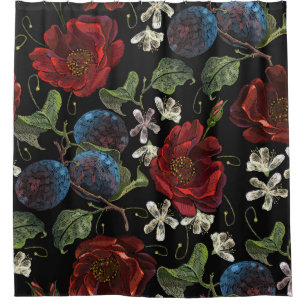 Embroidered Florals: Renaissance Seamless Pattern Shower Curtain