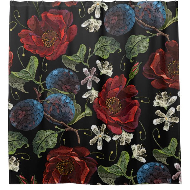 Embroidered Florals: Renaissance Seamless Pattern Shower Curtain (Front)