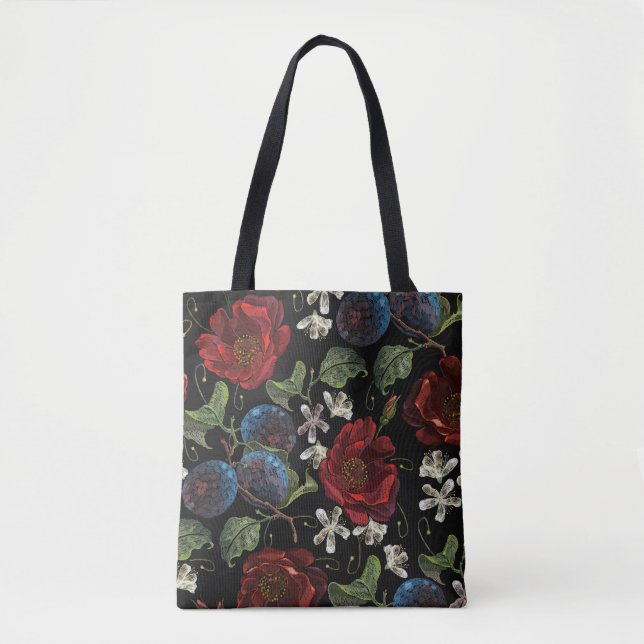 Embroidered Florals: Renaissance Seamless Pattern Tote Bag (Front)