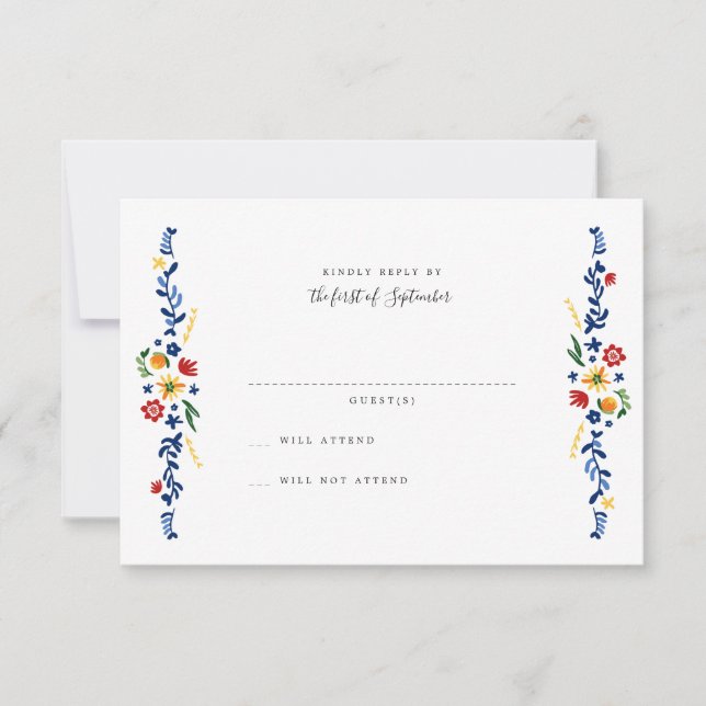 Embroidered Florals Wedding RSVP Cards (Front)