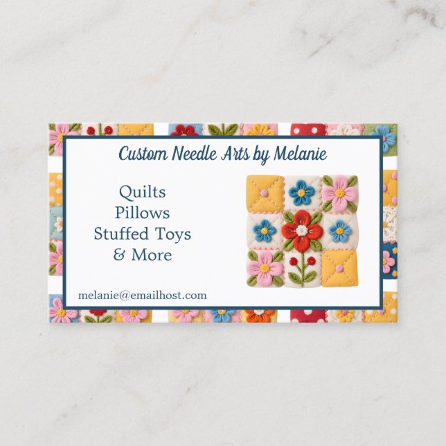 Embroidered Flower Patchwork Quilt Business Card (Front)