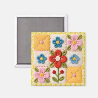 Embroidered Flower Quilt Block Magnet