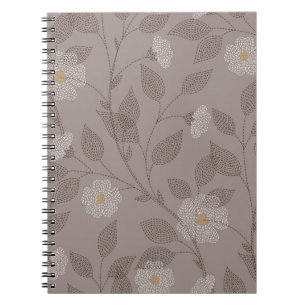 Embroidered flowers and leaves on brown background notebook