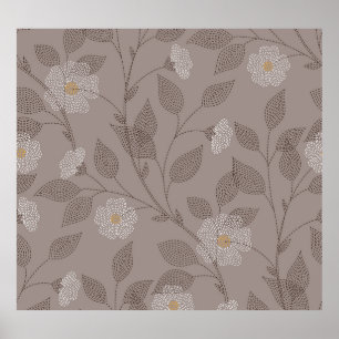 Embroidered flowers and leaves, seamless design. poster