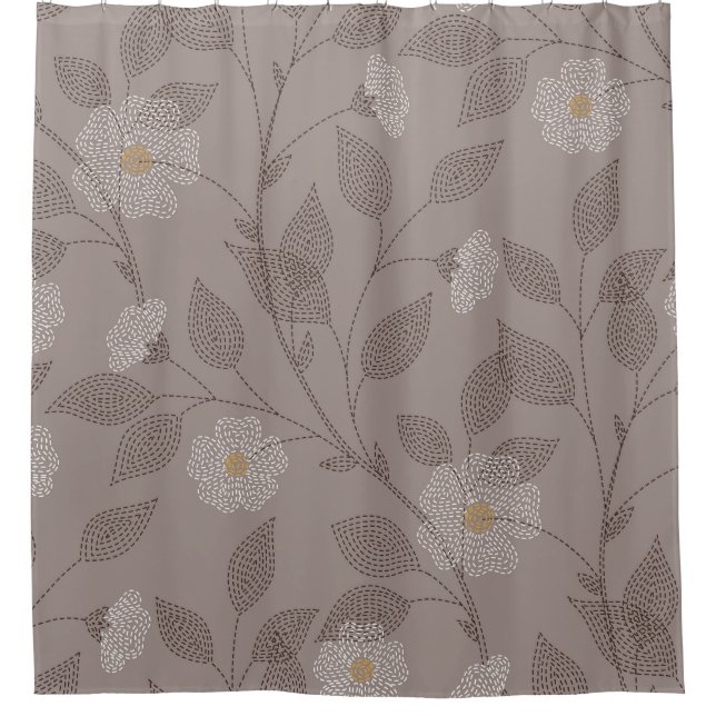 Embroidered flowers and leaves, seamless design. shower curtain (Front)