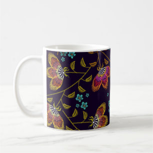 Embroidered flowers: fashion seamless pattern coffee mug