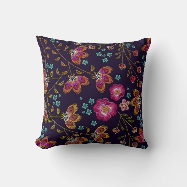 Embroidered flowers: fashion seamless pattern cushion (Front)