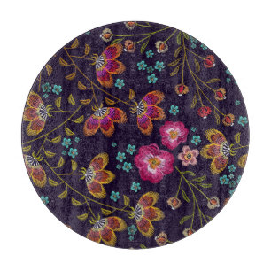 Embroidered flowers: fashion seamless pattern cutting board