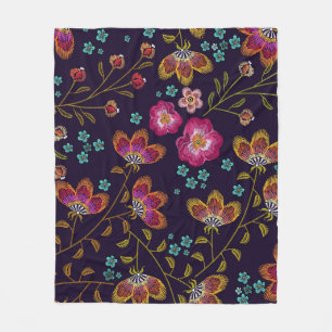 Embroidered flowers: fashion seamless pattern fleece blanket