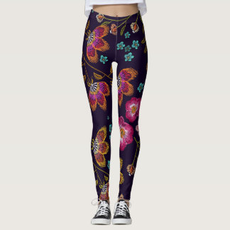 Embroidered flowers: fashion seamless pattern leggings