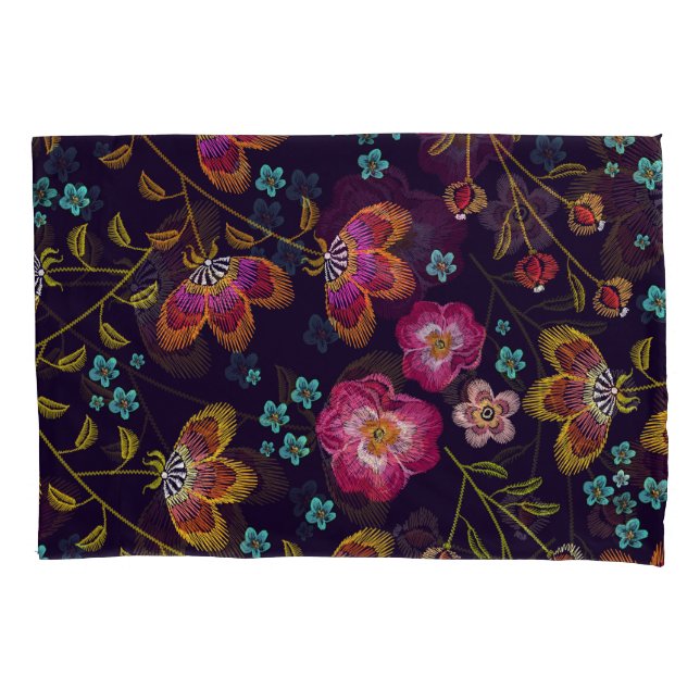 Embroidered flowers: fashion seamless pattern pillowcase (Front)