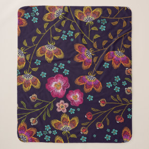 Embroidered flowers: fashion seamless pattern sherpa blanket