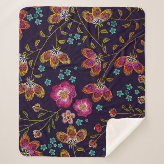 Embroidered flowers: fashion seamless pattern sherpa blanket