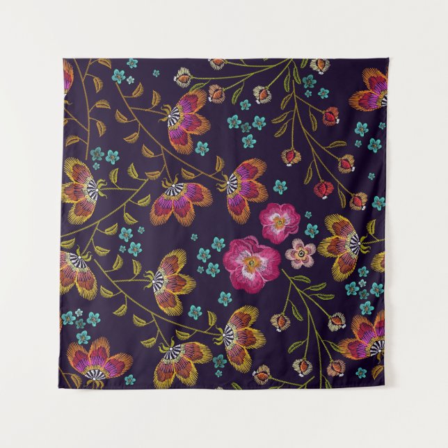 Embroidered flowers: fashion seamless pattern tapestry (Front)