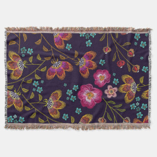 Embroidered flowers: fashion seamless pattern throw blanket