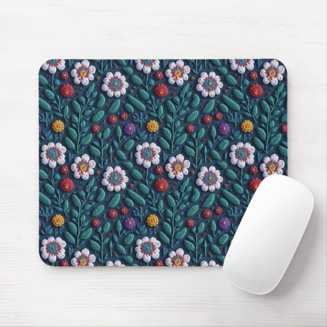 embroidered flowers mouse pad (With Mouse)
