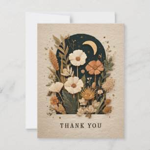 Embroidered Flowers with Moon Thank You Card