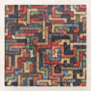 Embroidered geometric, ethnic texture glass coaster