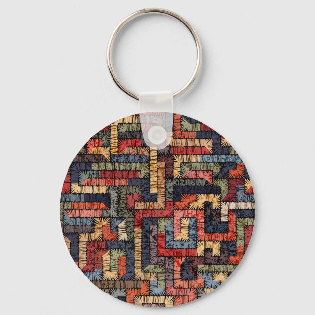 Embroidered geometric, ethnic texture key ring (Front)