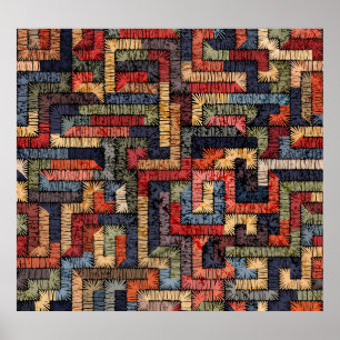 Embroidered geometric, ethnic texture poster