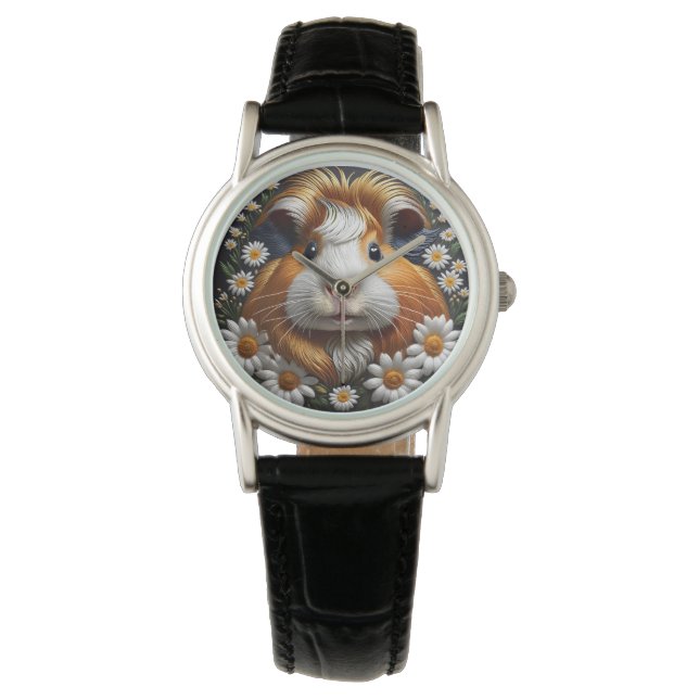 Embroidered Guinea Pig with Daisies Watch (Front)