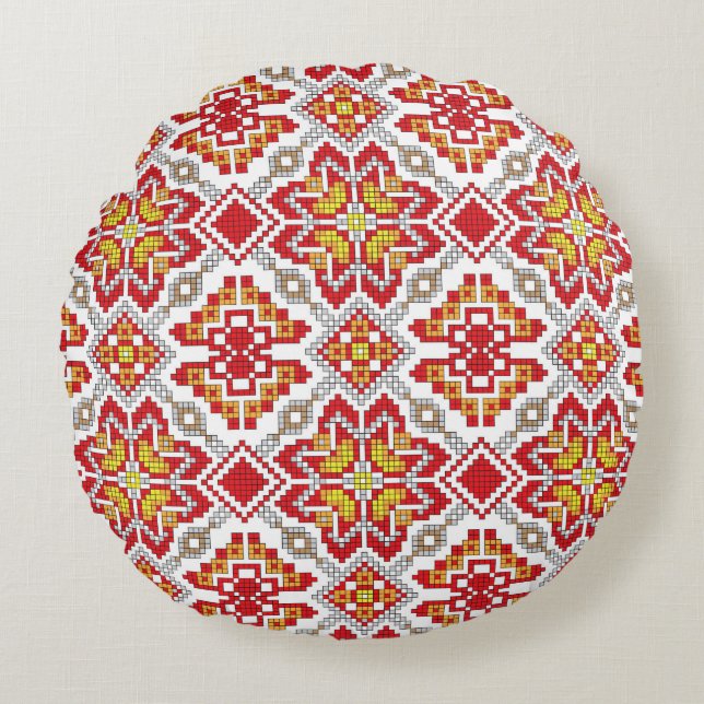 Embroidered handmade cross-stitch ethnic Ukraine p Round Cushion (Front)