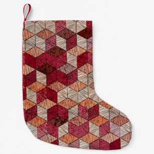 Embroidered Hexagons: Bohemian Patchwork Print. Small Christmas Stocking