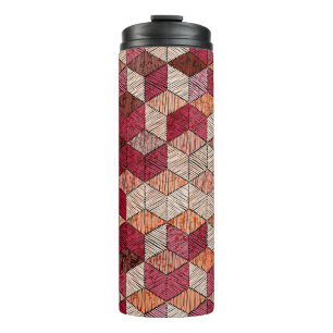 Embroidered Hexagons: Bohemian Patchwork Print. Thermal Tumbler