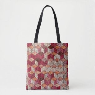 Embroidered Hexagons: Bohemian Patchwork Print. Tote Bag