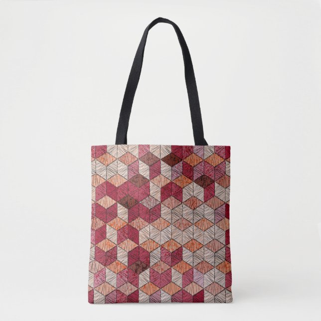 Embroidered Hexagons: Bohemian Patchwork Print. Tote Bag (Front)