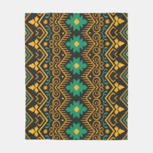 Embroidered Ikat Fabric Ethnic Design Fleece Blanket